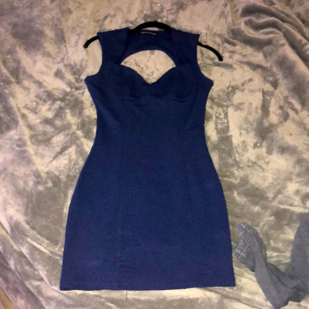 Navy Blue open back, mini dress sweetheart neck